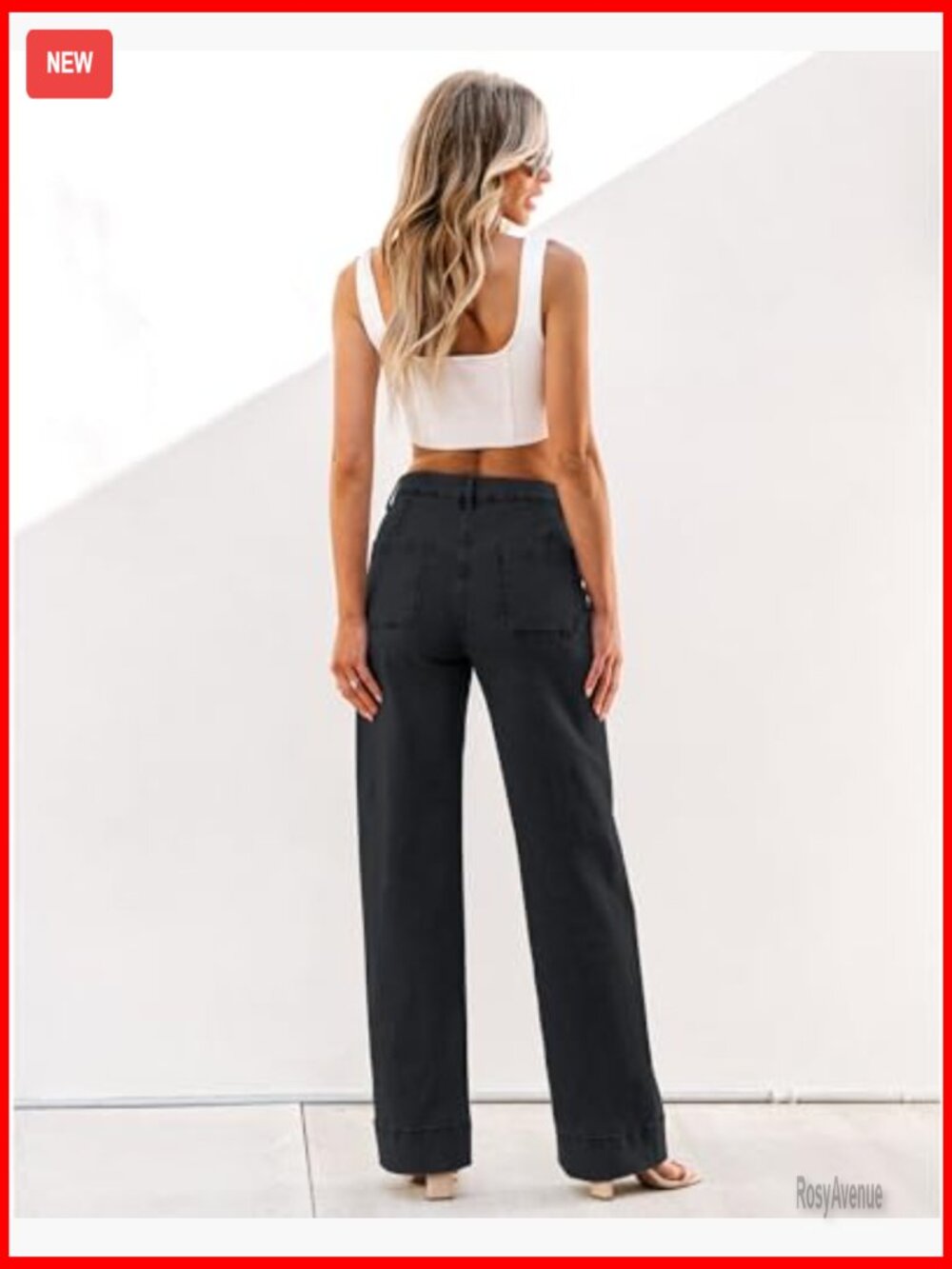 High Waist Wide Leg Baggy Jeans Stretchy Denim Trouser Pants - Picture 6 of 7
